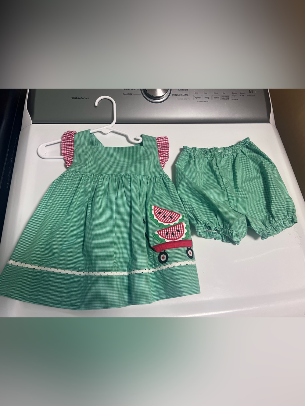 Petit Ami Green and Red Gingham Dress with Bow Detail